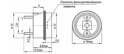 Схема габаритных и установочных размеров Фотодиода ФД-315