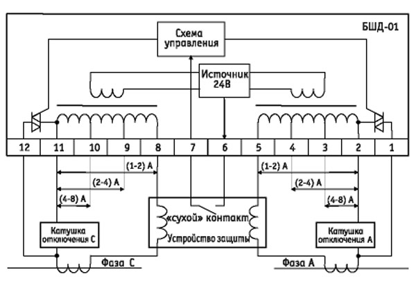 Подключение блока Схема подключения блока БШД-01, БШД-01-200